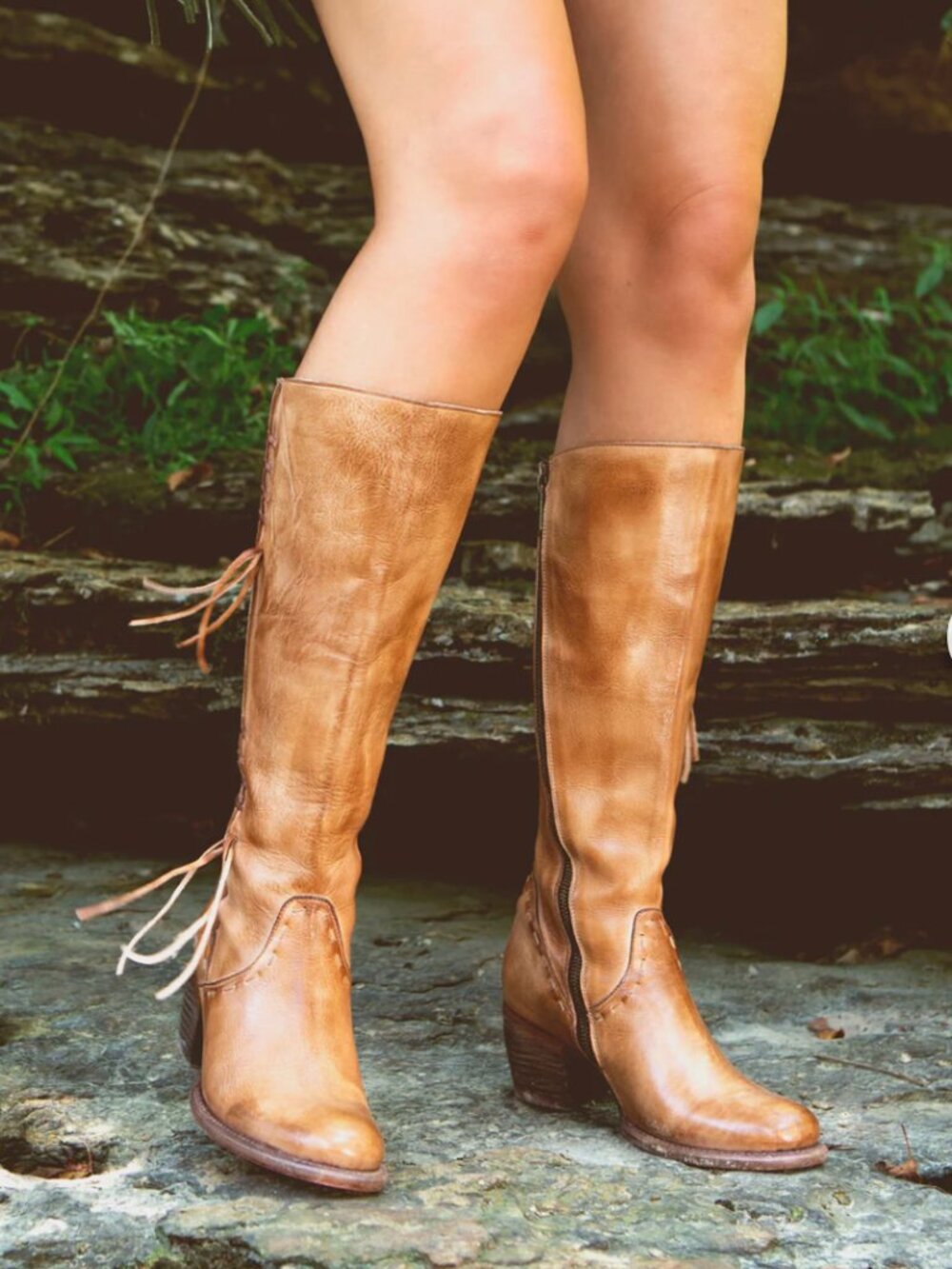 Bed|Stü Charis Knee High Leather Boots Size 7.5 Whipstitch Fringe